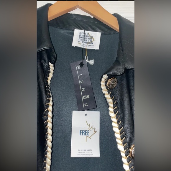 Black faux leather jacket vest with tweed - Picture 2 of 4